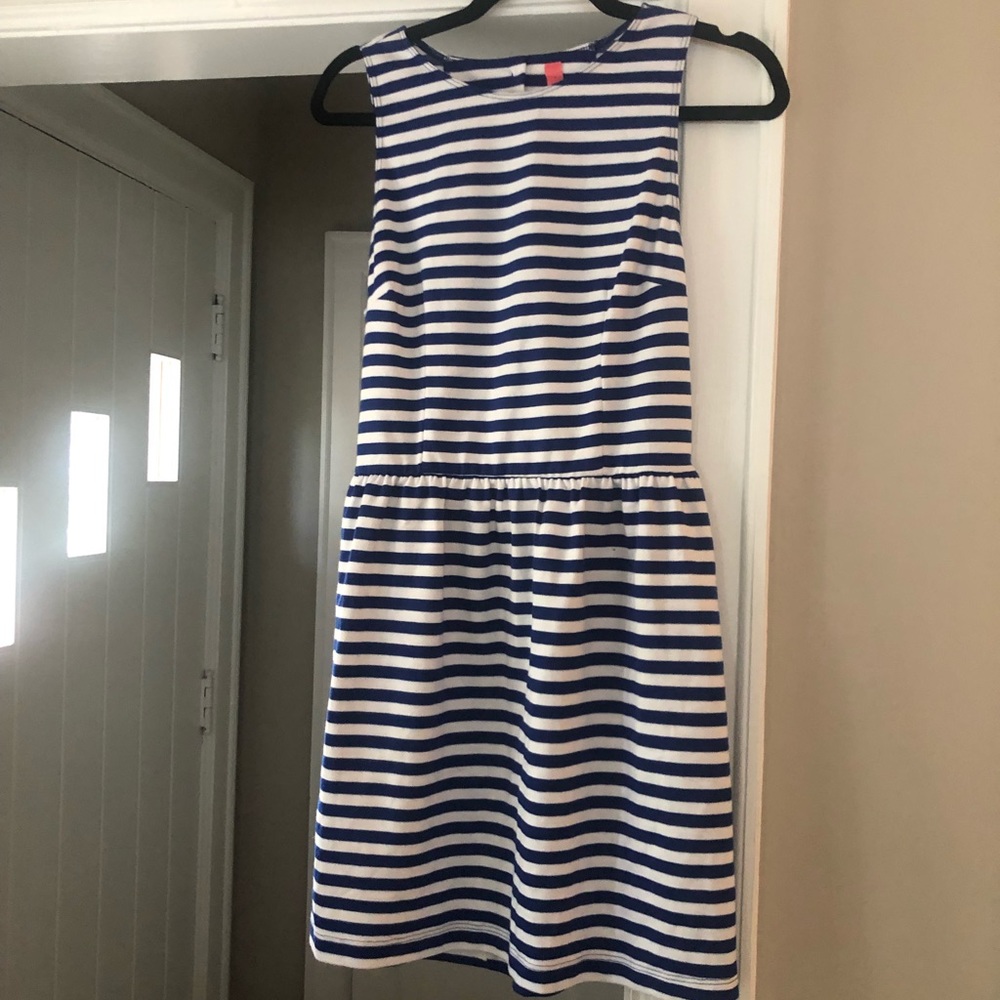 Navy and white striped dress with keyhole back